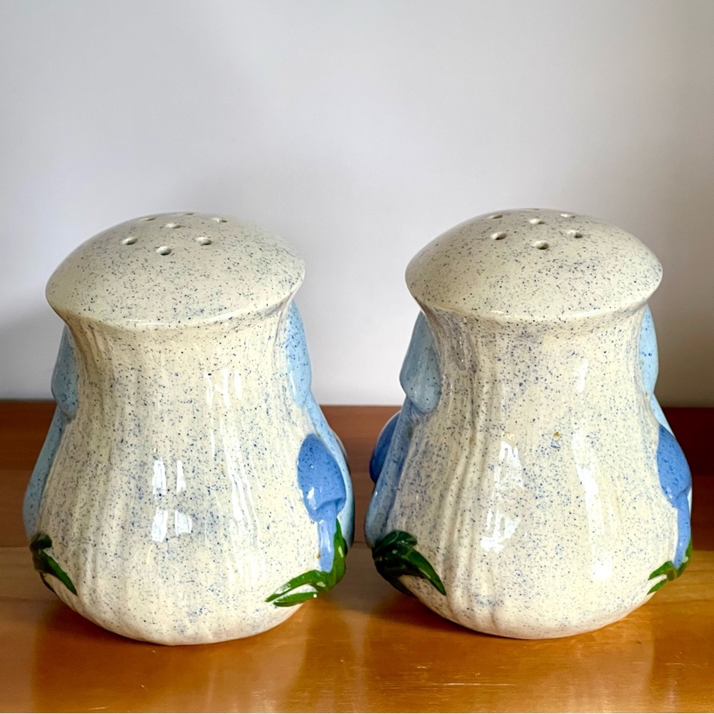 Blue Mushroom Ceramic Salt & Pepper Shakers 1970s - Picture 3 of 14